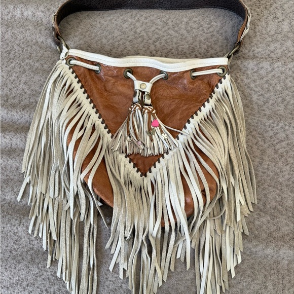 Boho Chic Fringed Leather and Suede Hobo Bag - Picture 4 of 6